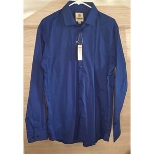 NWT Trend Royal Blue Long Slv. Button Up Shirt Men L China Cotton/Nylon/Spandex‎